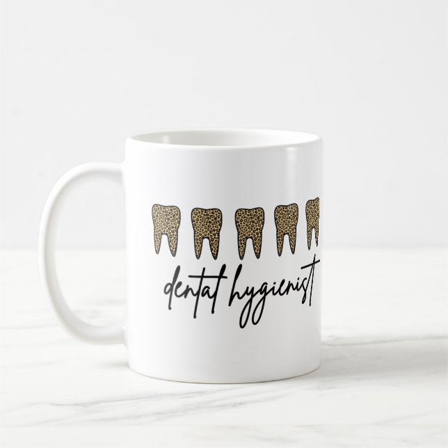 Caneca De Café Dental Hygienist | RDH Dentist Cheetah print gifts (Esquerda)