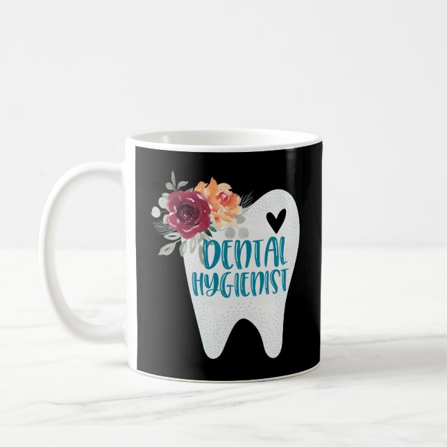 Caneca De Café Dente Bonito Higienista Dental Com Flores (Esquerda)