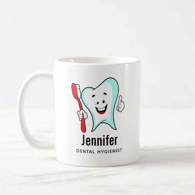 Caneca De Café Dente feliz com cuidado dentário com escova de den (Esquerda)