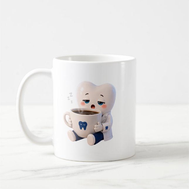 Caneca De Café Dente Sonolento Bebendo Café Presente Divertido de (Esquerda)