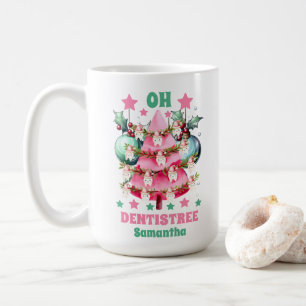 Caneca De Café Dentista de Natal rosa Nome Personalizado de Feliz
