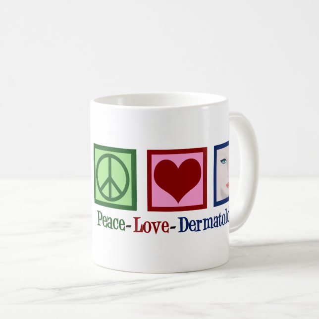 Caneca De Café Dermatologia de Amor de Paz Personalizada (Frente Esquerda)