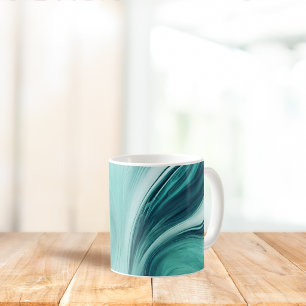 Caneca De Café Derramamento de Líquido Verde Teal Abstrato