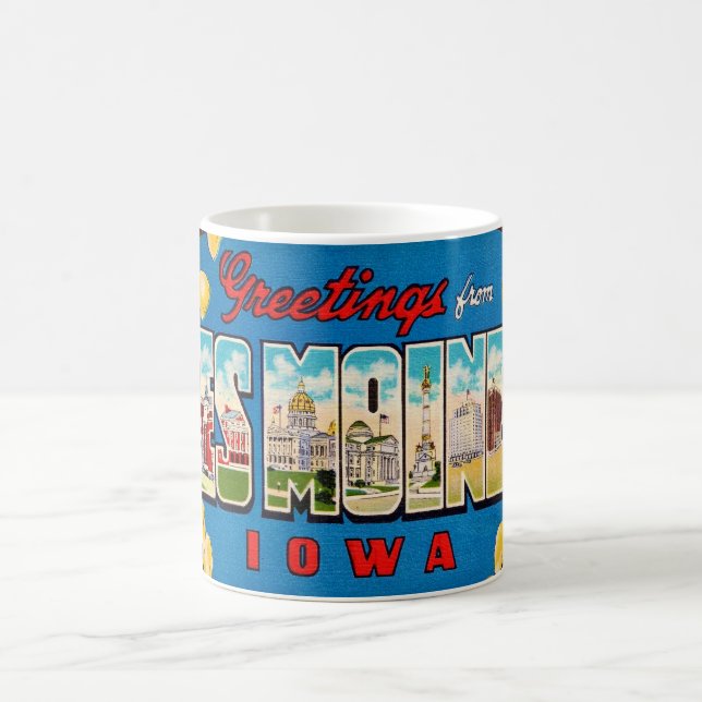 Caneca De Café  Des Moines Iowa Retro Postcard Mug (Centro)