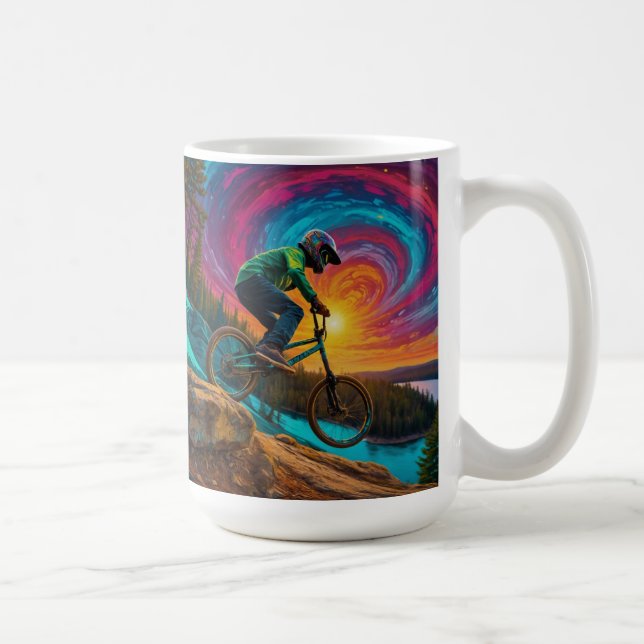 Caneca De Café Descida BMX em um lago florestal (Direita)
