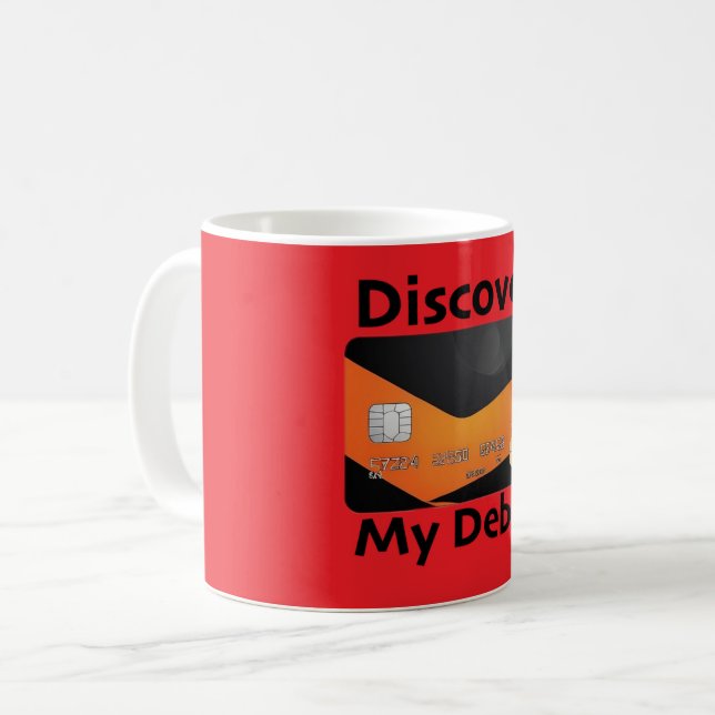 Caneca De Café Descubra meus débitos: Design de humor (Frente Esquerda)