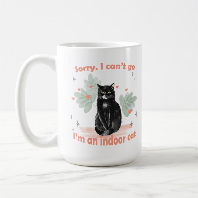 Caneca De Café Desculpe, não posso ir, sou um gato interior engra (Esquerda)