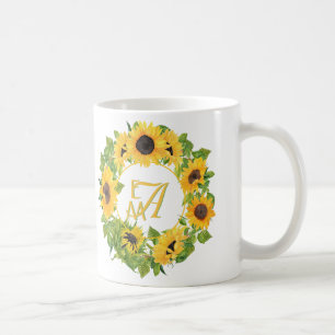 Caneca De Café Desdecorativo do padrão dos girassóis monogramad