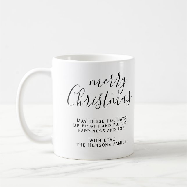 Caneca De Café Desejos de Feliz Natal em Preto e Branco Script (Esquerda)