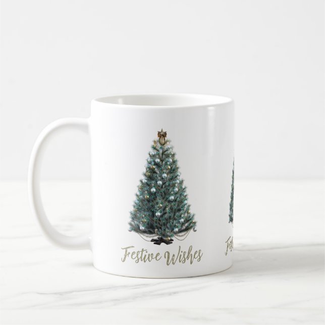 Caneca De Café Desejos Festivos. Design de árvore de Natal (Esquerda)