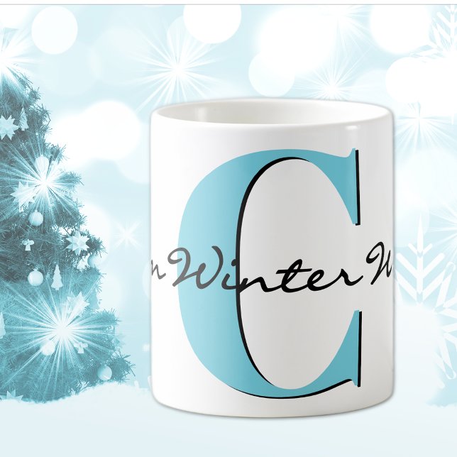 Caneca De Café Desejos Quentes de Inverno Letra Azul Negrito 11oz (Criador carregado)