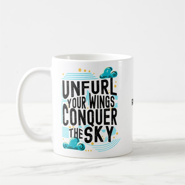 Caneca De Café Desencha suas asas Conquiste o Sky Modern Pun (Esquerda)