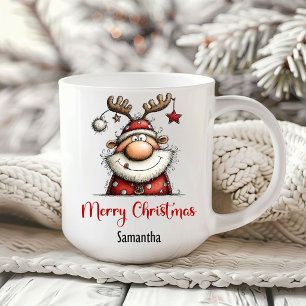 Caneca de Café Desenhada à Mão do Papai Noel Engra