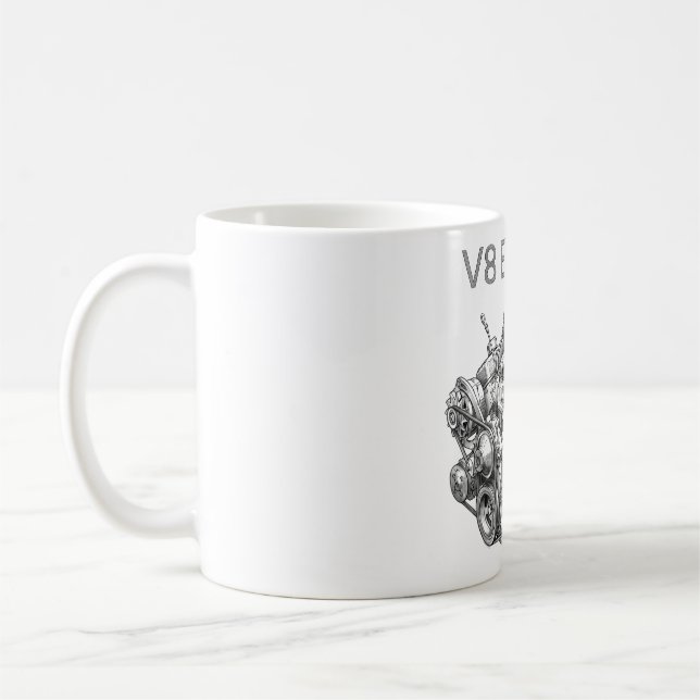 Caneca De Café desenho a lápis de motor V8 (Esquerda)