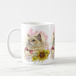Caneca De Café Desenho à mão de gato vermelho Ragdoll engraçado c