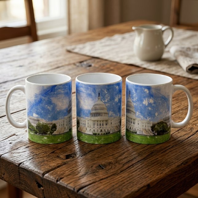 Caneca De Café Desenho a Pastel do Capitólio dos Estados Unidos (Pastel Drawing of the United States Capitol. Coffee Mug)