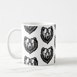 Caneca De Café Desenho a Tinta da Cara de Urso Preto e Branco