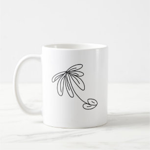 Caneca De Café desenho abstrato da linha de flores pretas