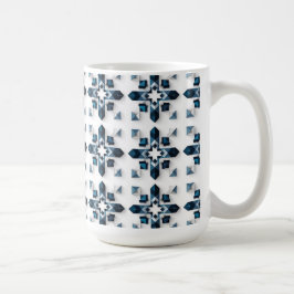 Caneca De Café Desenho Abstrato Geométrico em Azul e Branco
