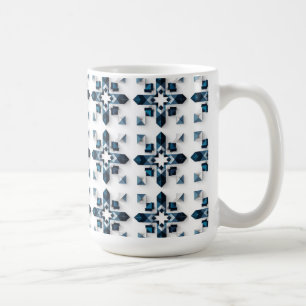 Caneca De Café Desenho Abstrato Geométrico em Azul e Branco
