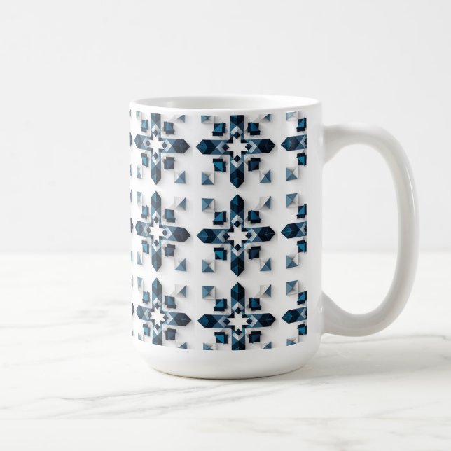 Caneca De Café Desenho Abstrato Geométrico em Azul e Branco (Direita)