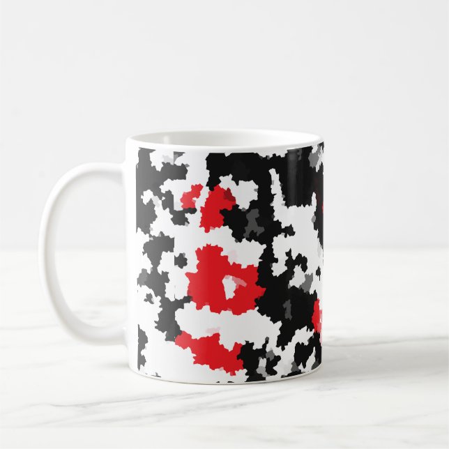 Caneca De Café Desenho Abstrato Irregular Vermelho Preto Branco (Esquerda)