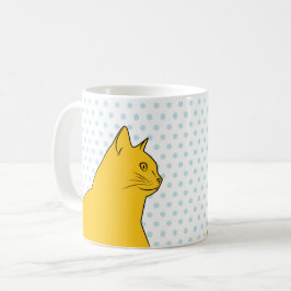 Caneca De Café Desenho amarelo do gato no fundo das bolinhas