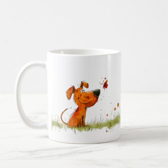 Caneca De Café Desenho Animado de Cachorro e Borboleta (Esquerda)