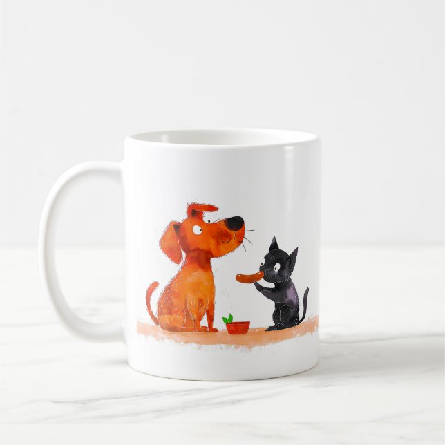 Caneca De Café Desenho Animado de Cachorro e Gato (Esquerda)