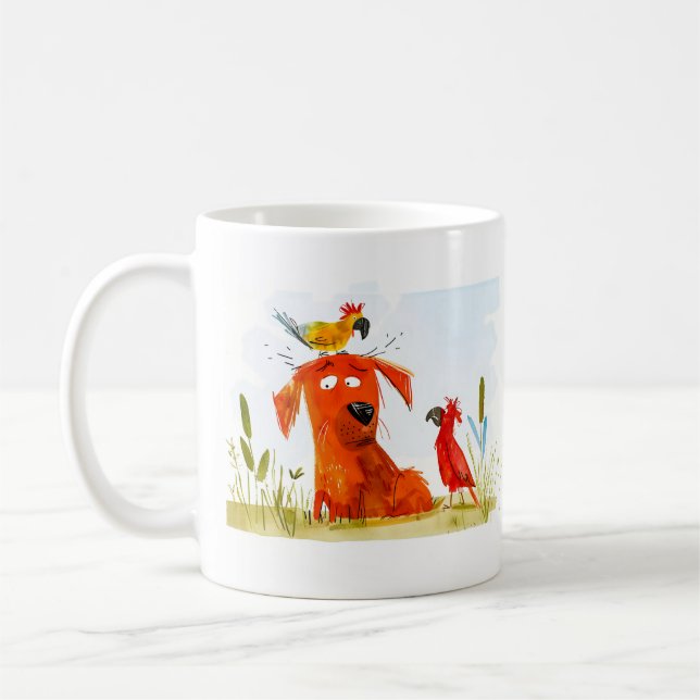 Caneca De Café Desenho Animado de Cachorro e Papagaios (Esquerda)