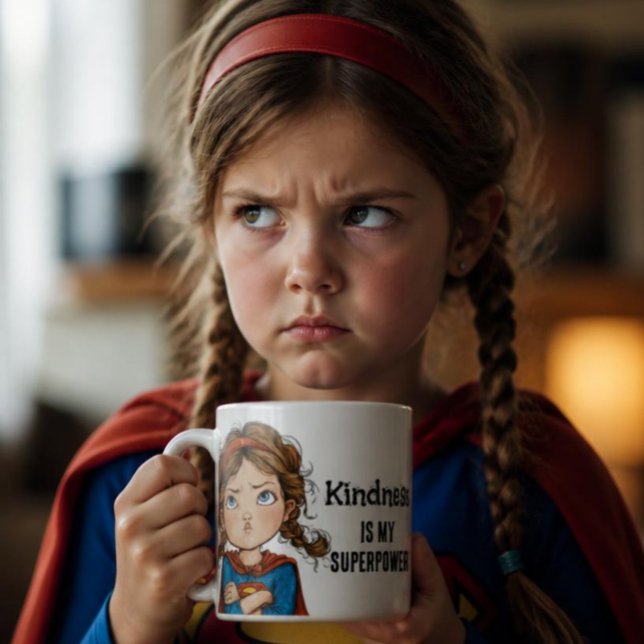 Caneca De Café Desenho animado de garota super-heroína mimada (Criador carregado)