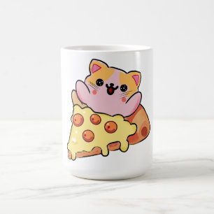 Caneca De Café Desenho animado de gato Kawaii abraçando pizza de
