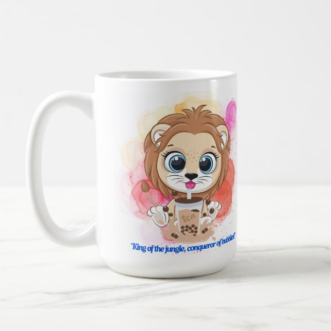Caneca De Café Desenho animado de leão bebendo chá bobba. (Esquerda)