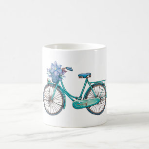 Caneca De Café Desenho Aquarela de Bicicleta Floral Boho Chic