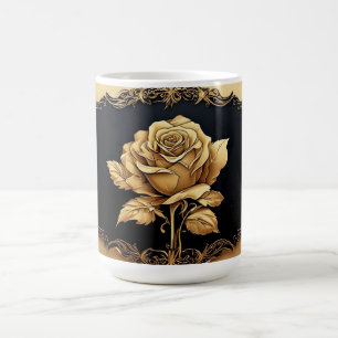 Caneca De Café Desenho Artístico de Rosa Dourada com Detalhes Orn