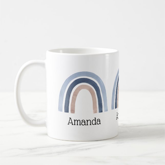 Caneca De Café Desenho Boho Arco-íris Azul e Pêssego (Esquerda)