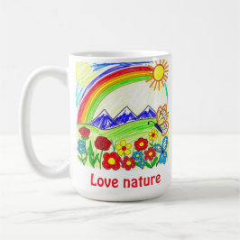 Caneca De Café Desenho Colorido da Natureza para Amantes da Natur