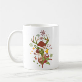 Caneca De Café Desenho Colorido de Veado de Natal