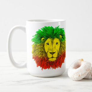 Caneca De Café Desenho da cabeça de leão Rasta vermelho amarelo v