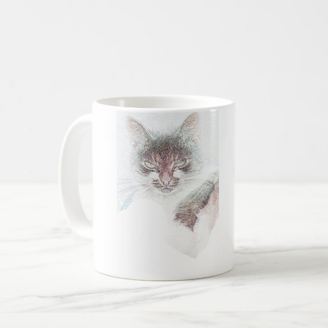 Caneca De Café Desenho Da Cara Do Cate Cute Zangado (Frente Esquerda)
