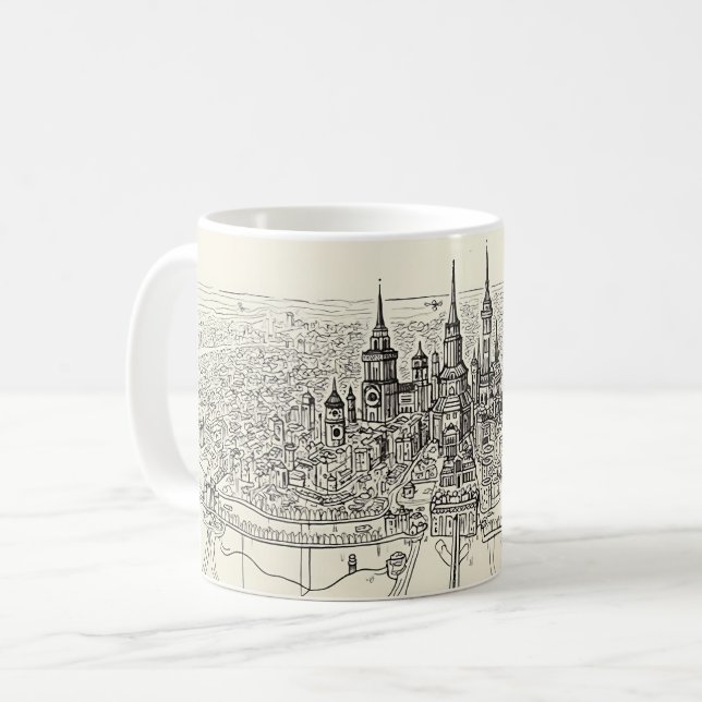 Caneca De Café Desenho da Cidade (Frente Esquerda)