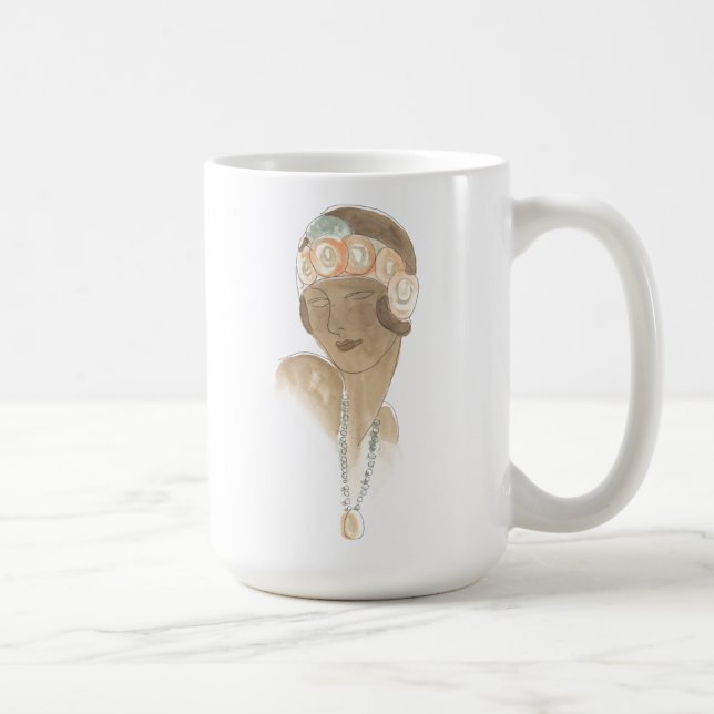 Caneca De Café Desenho da Moda Flapper - Mulher com Cabeça (Direita)