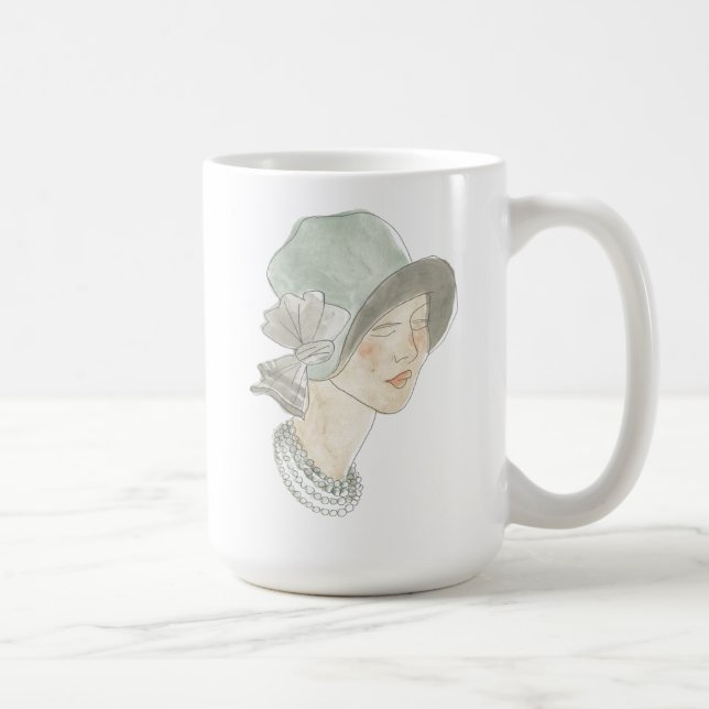 Caneca De Café Desenho da Moda Flapper - Mulher com chapéu (Direita)