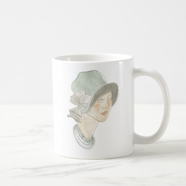 Caneca De Café Desenho da Moda Flapper - Mulher com chapéu (Direita)
