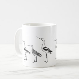 Caneca De Café Desenho de Arte de Pássaros em Preto e Branco Pers