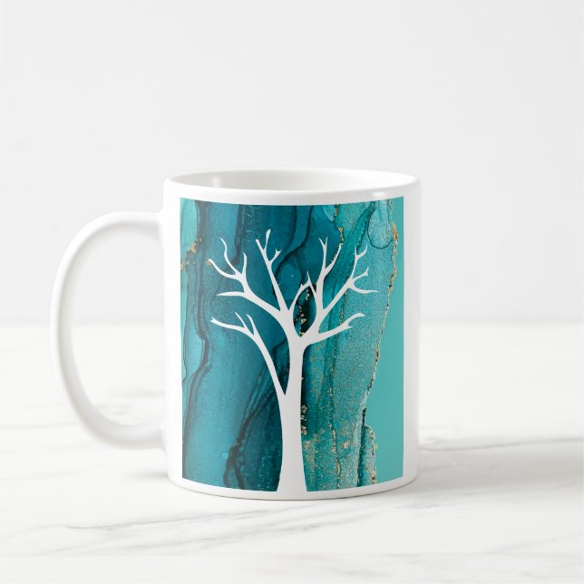 Caneca De Café Desenho de Árvore Abstrata com Fundo de Mármore (Esquerda)