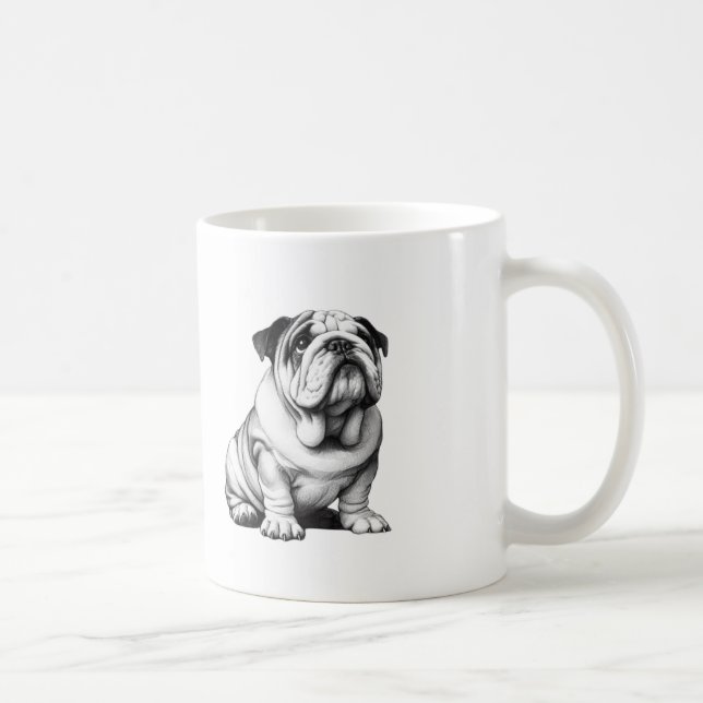Caneca De Café Desenho de buldogue preto e branco adorável (Direita)