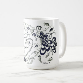 Caneca De Café Desenho de caneta em preto-e-branco, com desenho d
