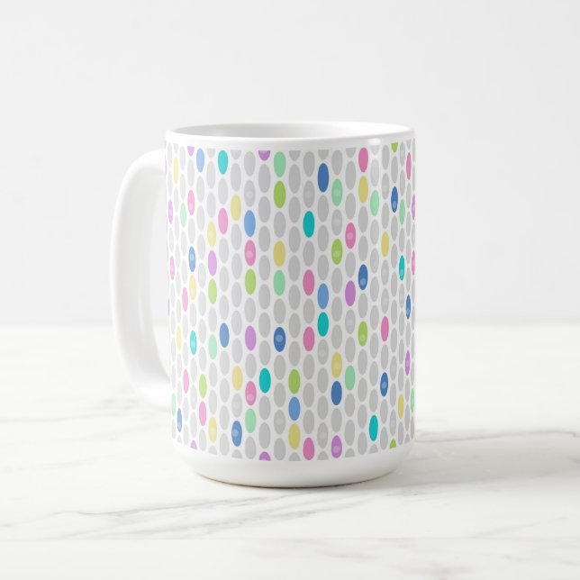 Caneca De Café desenho de círculos em cores retrô contínuo bolinh (Frente Esquerda)