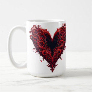 Caneca De Café Desenho de Coração Floral Vermelho Com Flores em F